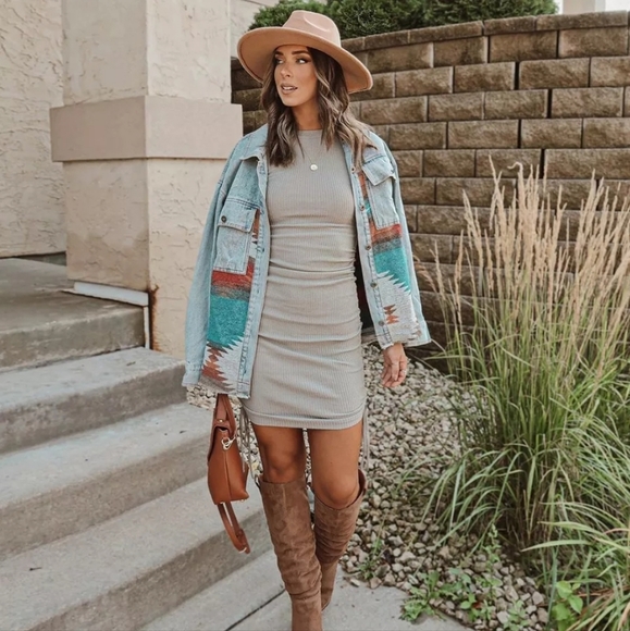 New Boho Western Denim Woven Button Up Shacket Jacket Top Pockets Blue Red - Picture 5 of 10